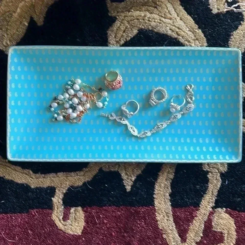 William Sonoma Turquoise with Gold-Tone Paisley Print on and around Edges